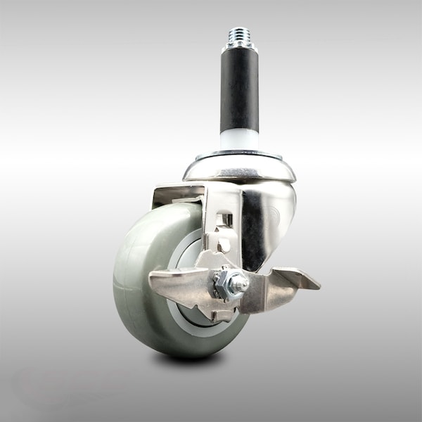 3 Inch 316SS Gray Polyurethane Swivel 7/8 Inch Expanding Stem Caster Brake